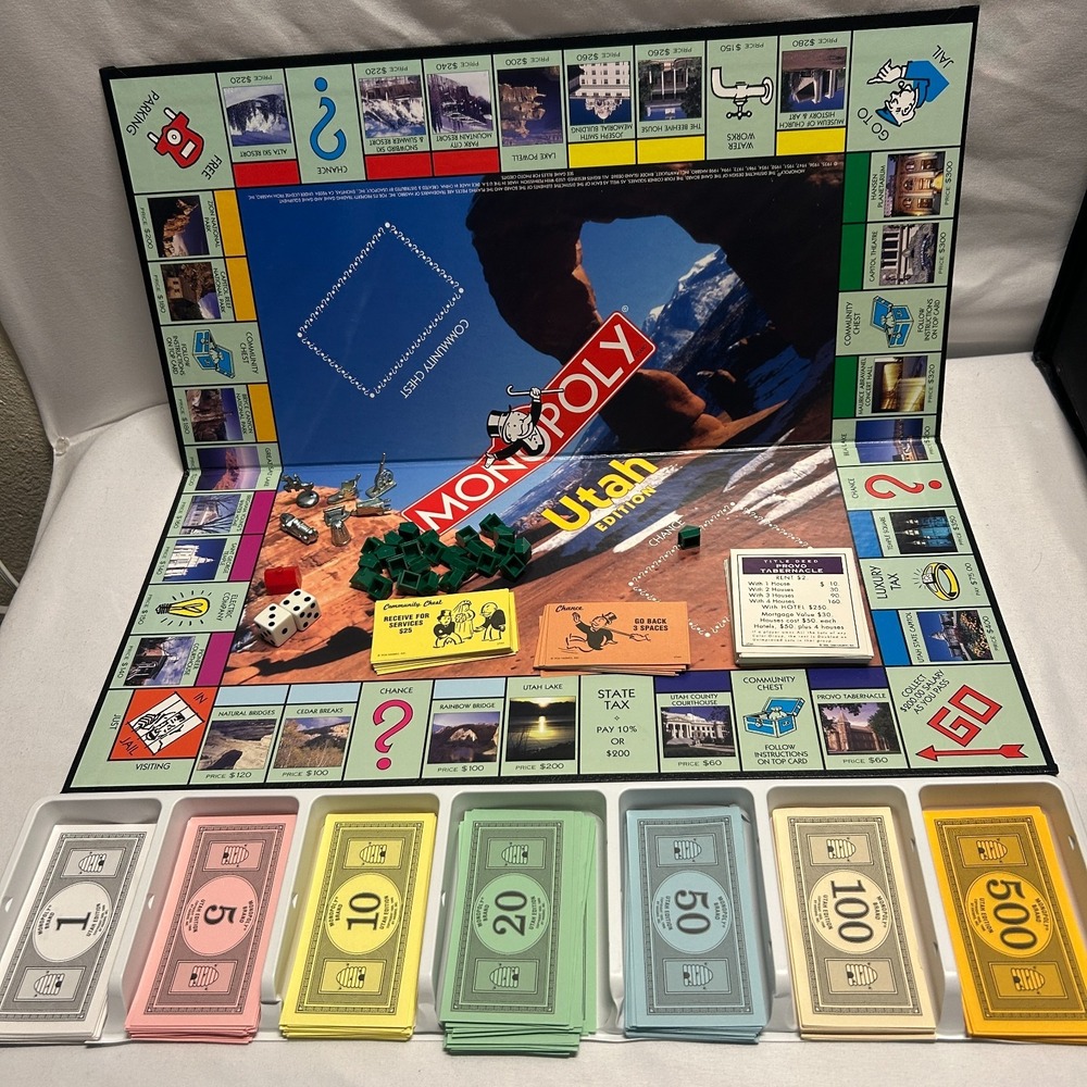 Monopoly Utah Edition Board Game 1998 Retro Provo Tabernacle Temple Park City